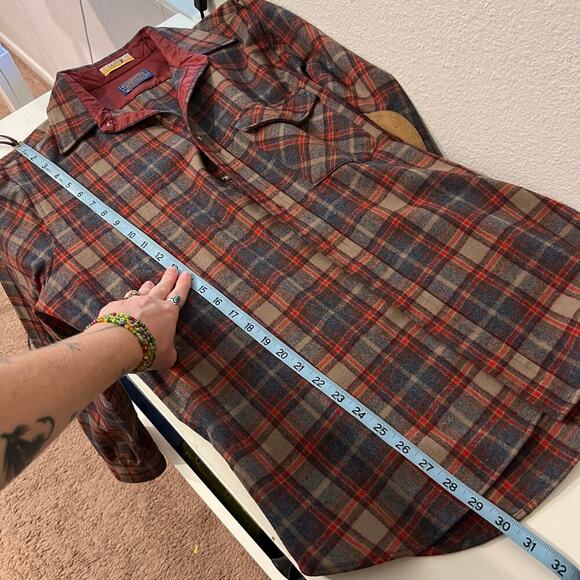 Pendleton USA LOBO Vintage Patch Elbow Flannel Wool Button Down Shirt Size Large - Picture 9 of 11